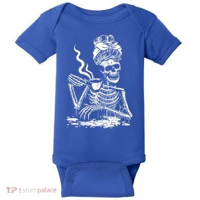 Skeleton Coffee Messy Bun Gift Front Design Funny Gift Baby Bodysuit