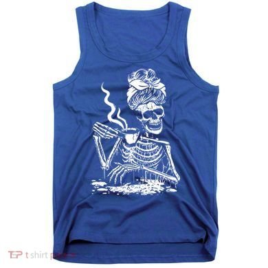 Skeleton Coffee Messy Bun Gift Front Design Funny Gift Tank Top