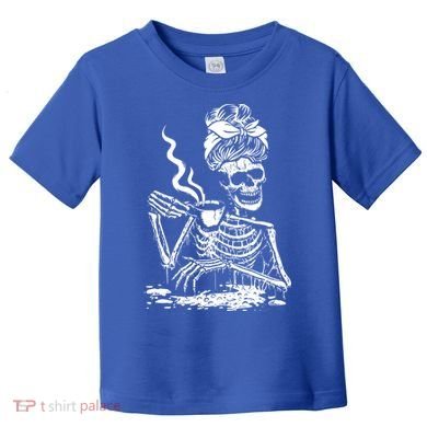 Skeleton Coffee Messy Bun Gift Front Design Funny Gift Toddler T-Shirt
