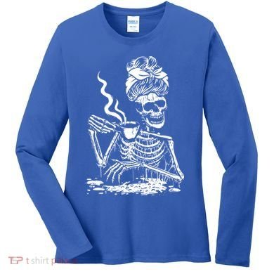Skeleton Coffee Messy Bun Gift Front Design Funny Gift Women's Long Sleeve Shirt