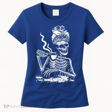 Skeleton Coffee Messy Bun Gift Front Design Funny Gift Women's T-Shirt