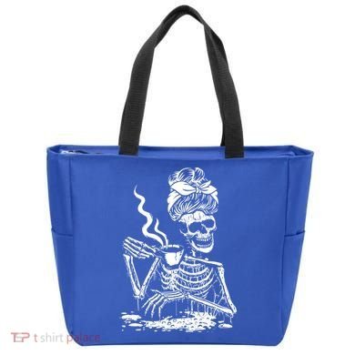 Skeleton Coffee Messy Bun Gift Front Design Funny Gift Tote Bag
