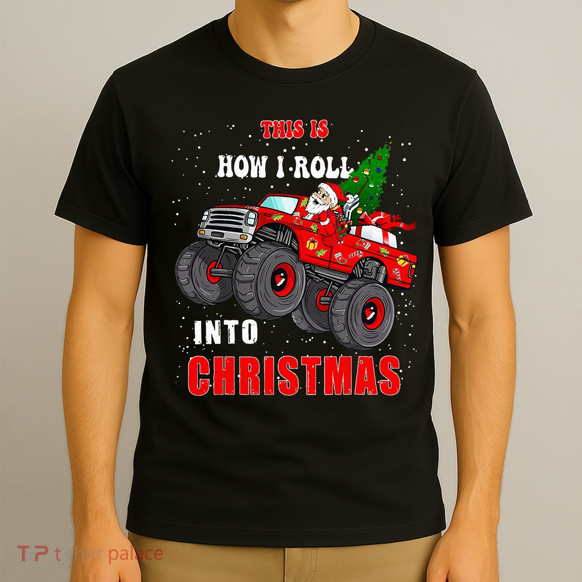Santa Claus Monster Truck Boy Christmas family matching  T-Shirt
