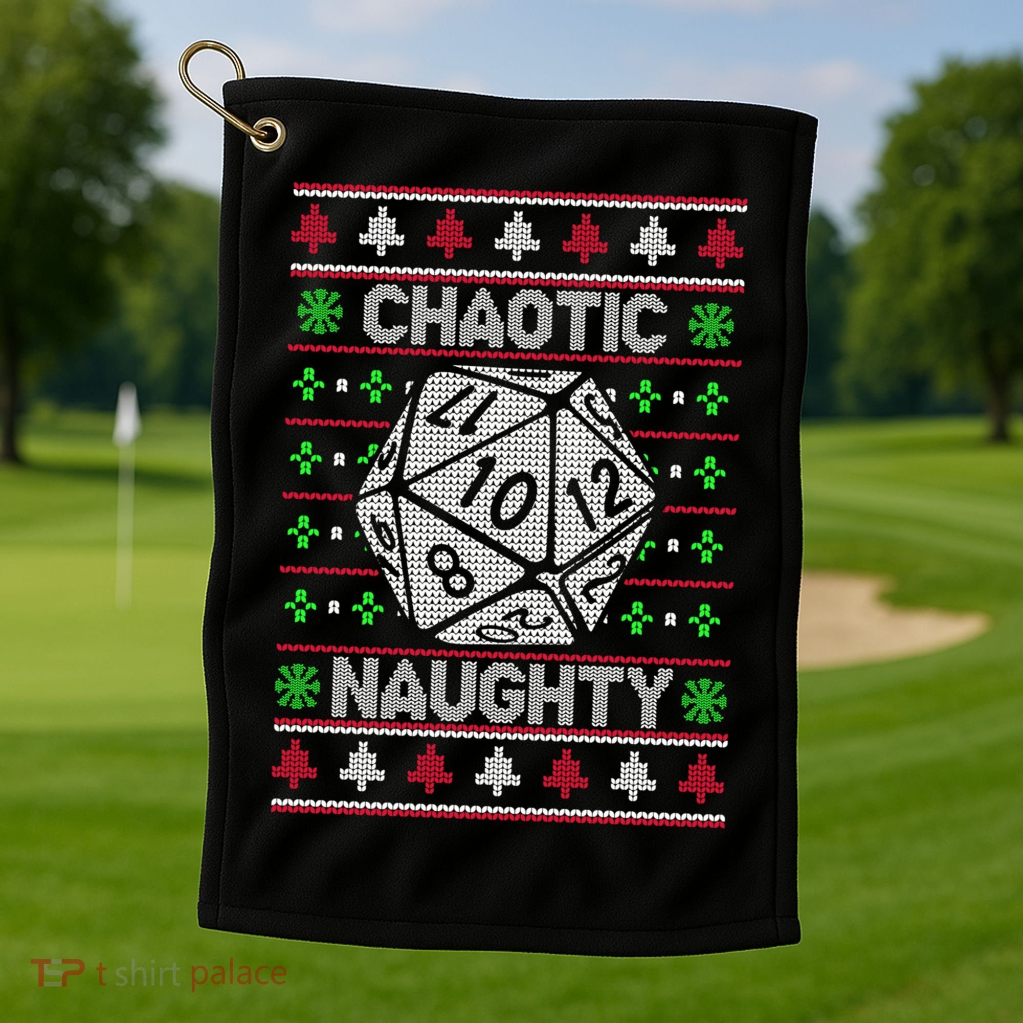 Santa Chaotic Naughty Christmas D20 Ugly Tabletop Sweater Great Gift Golf Towel