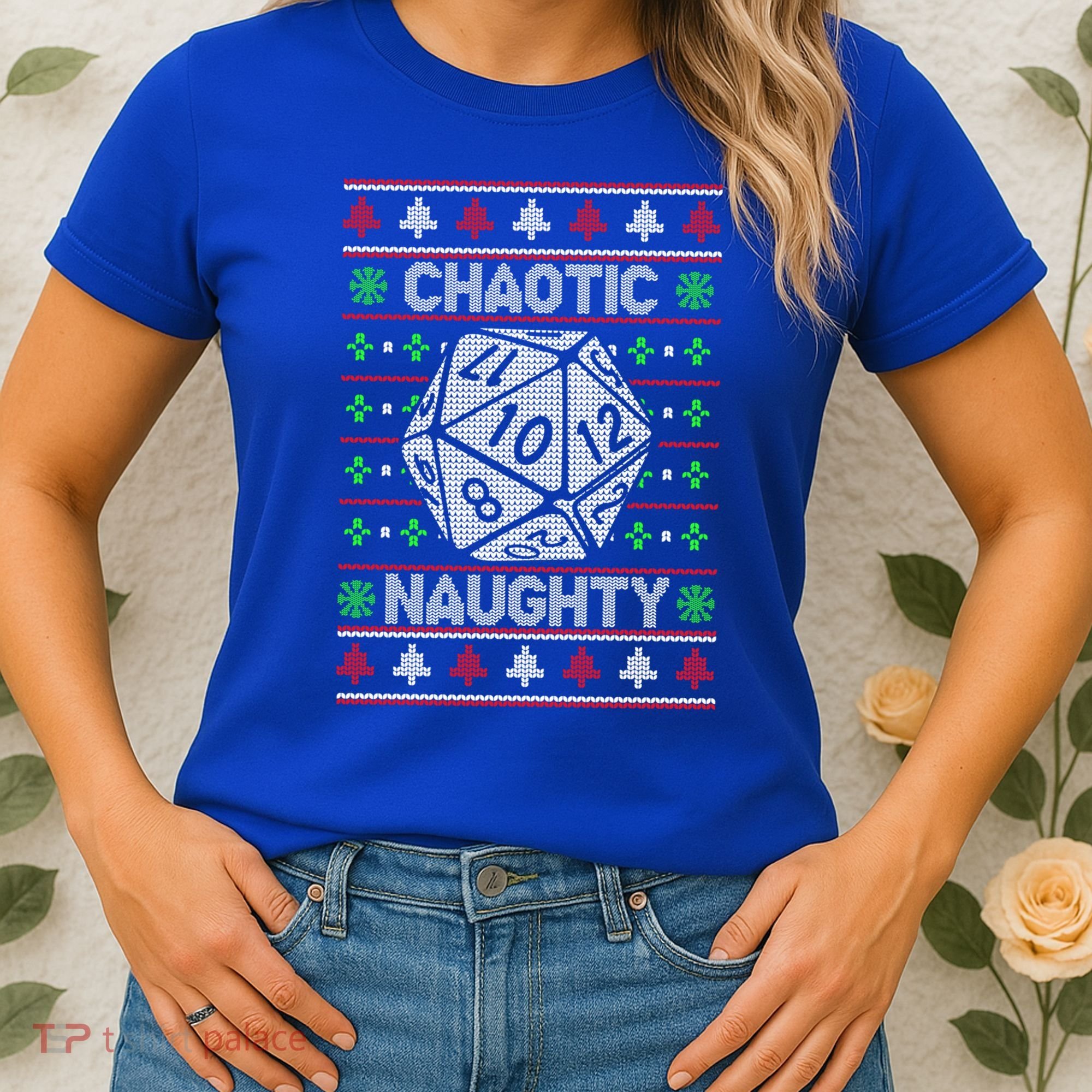 Santa Chaotic Naughty Christmas D20 Ugly Tabletop Sweater Great Gift Women's T-Shirt