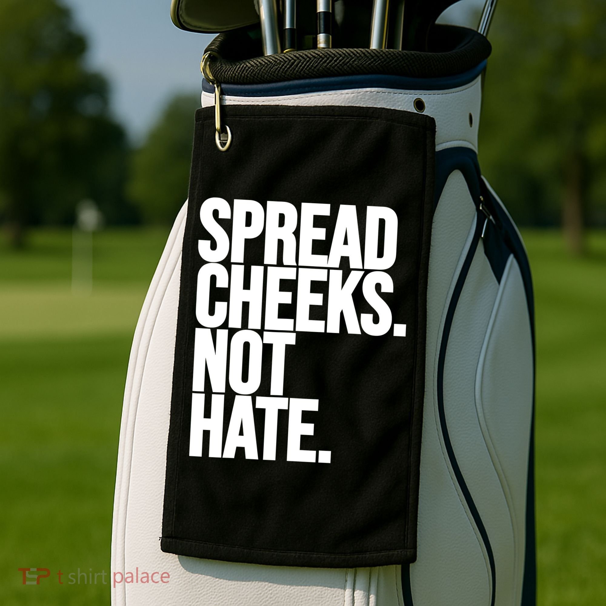 Spread Cheeks Not Hate Funny Gym Fitness And Workout Golf Towel