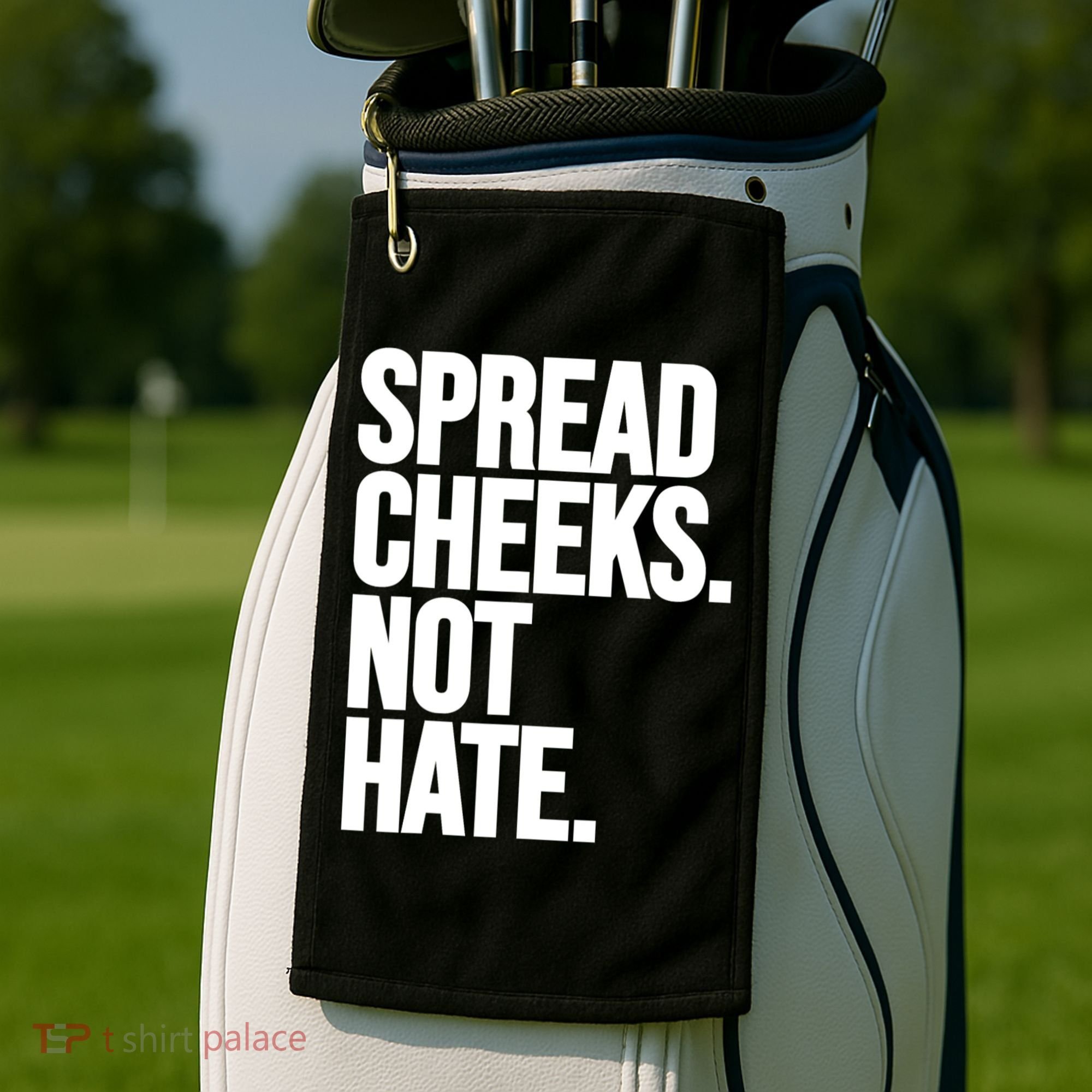 Spread Cheeks Not Hate Funny Gym Fitness And Workout Golf Towel