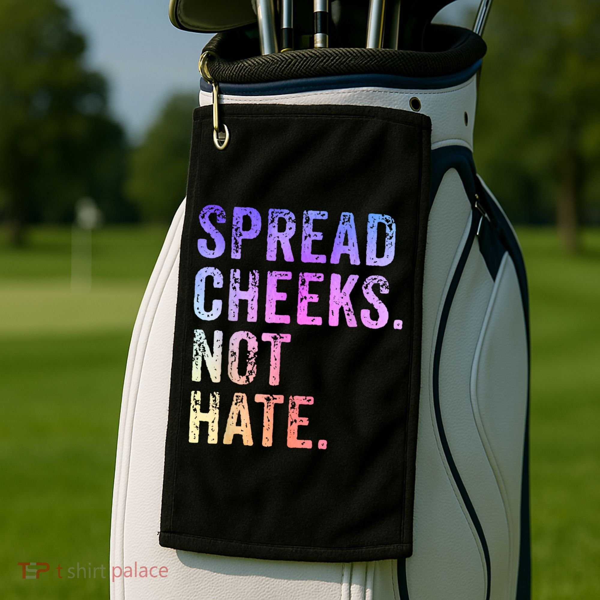 Spread Cheeks Not Hate Funny Golf Towel