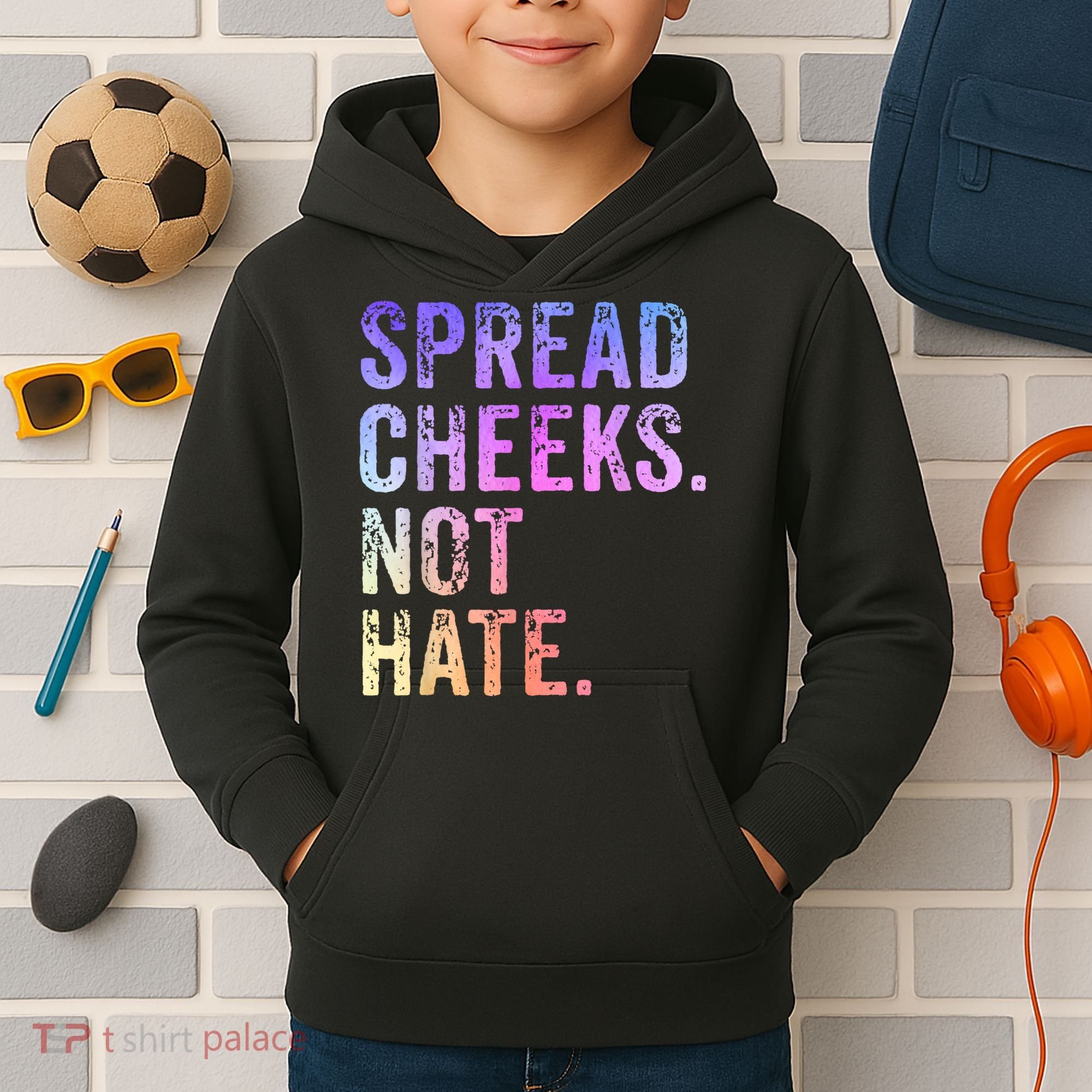 Spread Cheeks Not Hate Funny Kids Hoodie