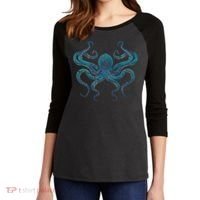 Sea Creature Octopus Aquarium Diving Gift Octopus Women's Tri-Blend 3/4-Sleeve Raglan Shirt thumb 2