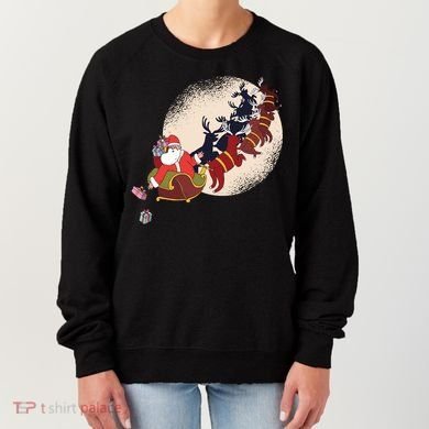 Santa Claus On Christmas Sleigh Pulled By Reindeer Gift Women's Sweatshirt