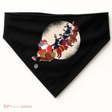 Santa Claus On Christmas Sleigh Pulled By Reindeer Gift USA-Made Doggie Bandana