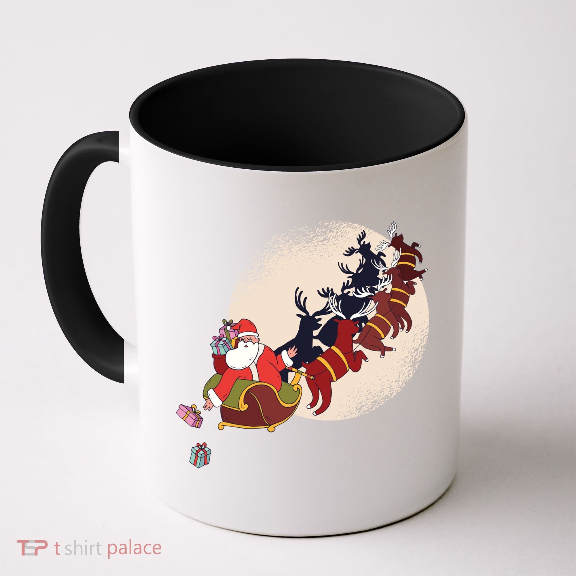 Santa Claus On Christmas Sleigh Pulled By Reindeer Gift Coffee Mug