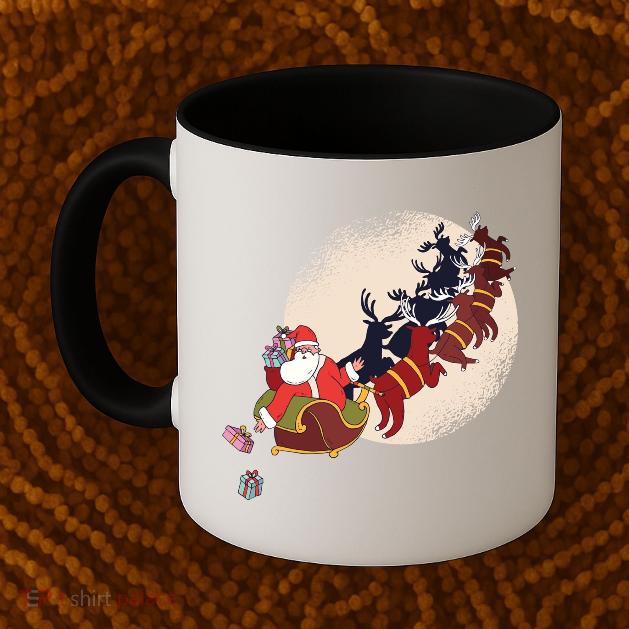 Santa Claus On Christmas Sleigh Pulled By Reindeer Gift Coffee Mug