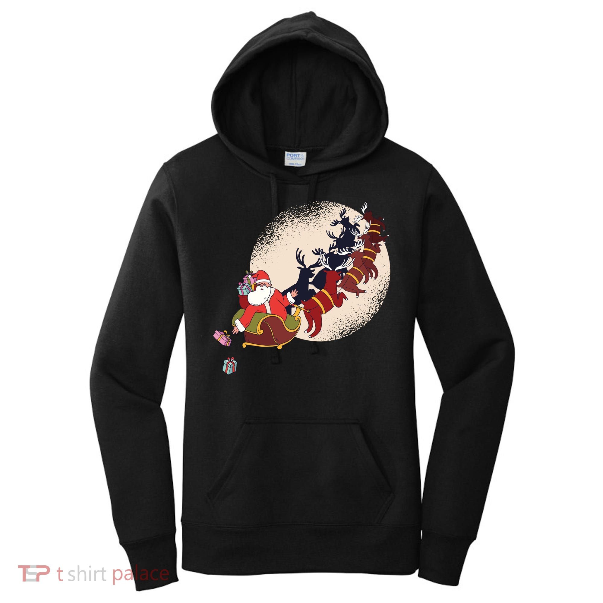Santa Claus On Christmas Sleigh Pulled By Reindeer Gift Women's Hoodie