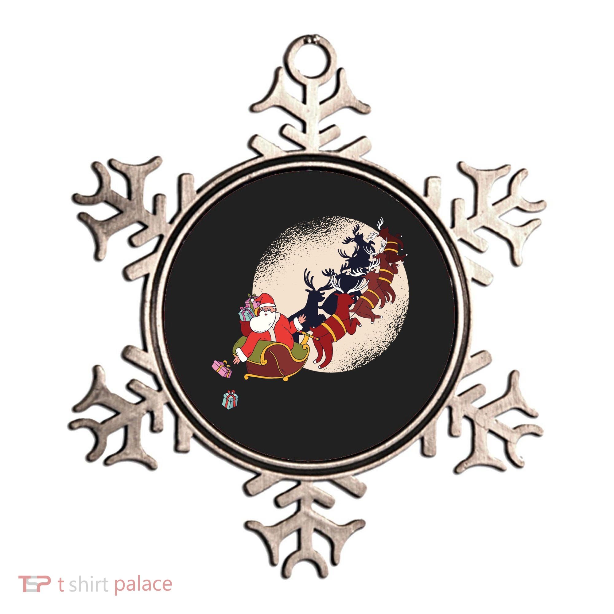 Santa Claus On Christmas Sleigh Pulled By Reindeer Gift Ornament