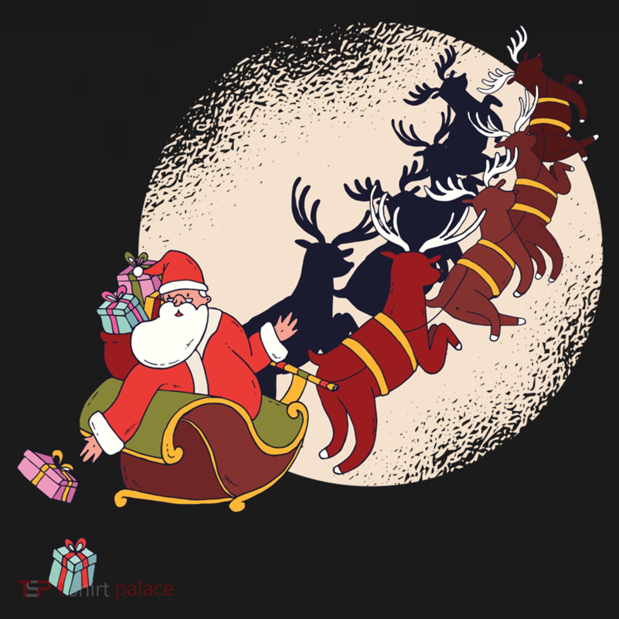 Santa Claus On Christmas Sleigh Pulled By Reindeer Gift Ornament
