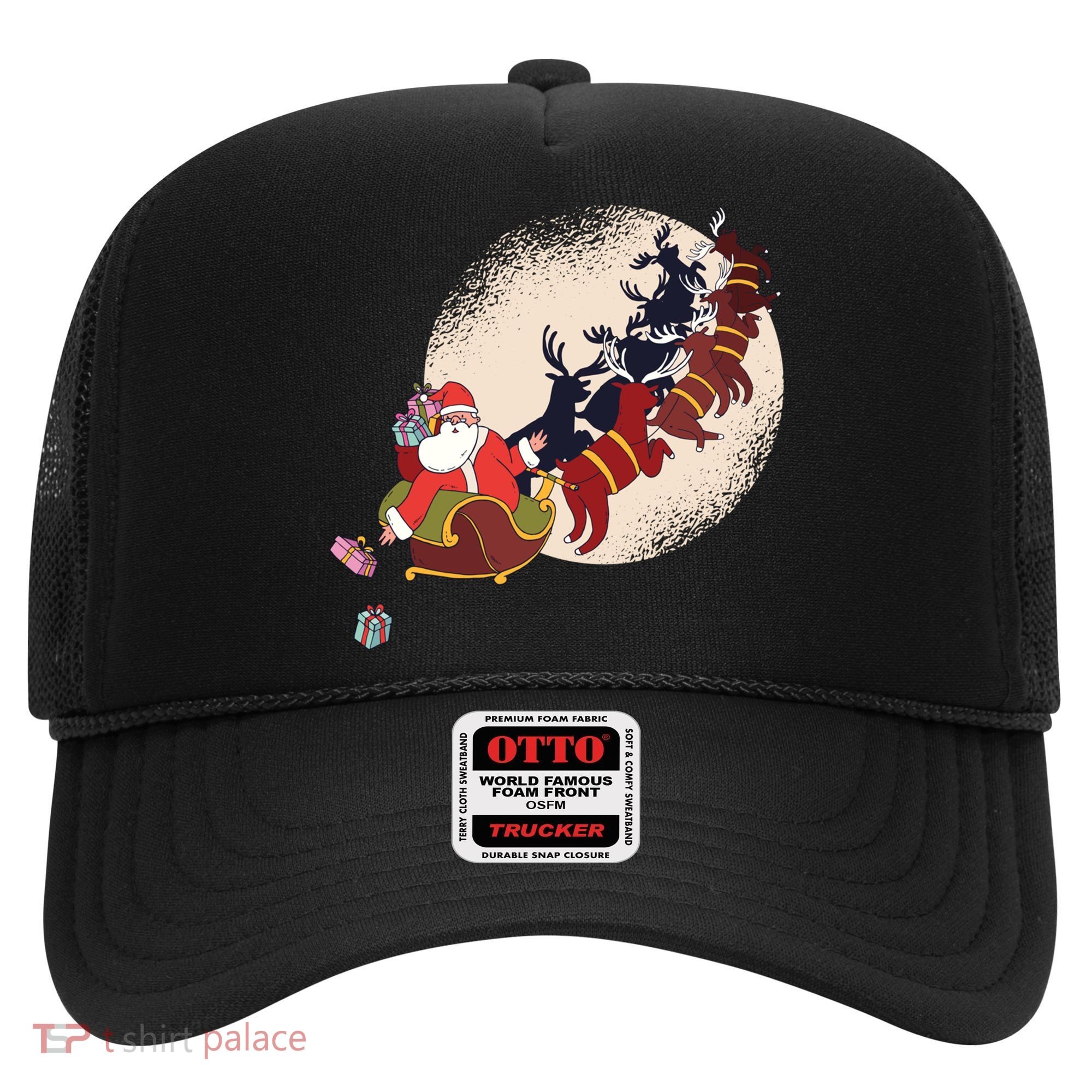 Santa Claus On Christmas Sleigh Pulled By Reindeer Gift Hat