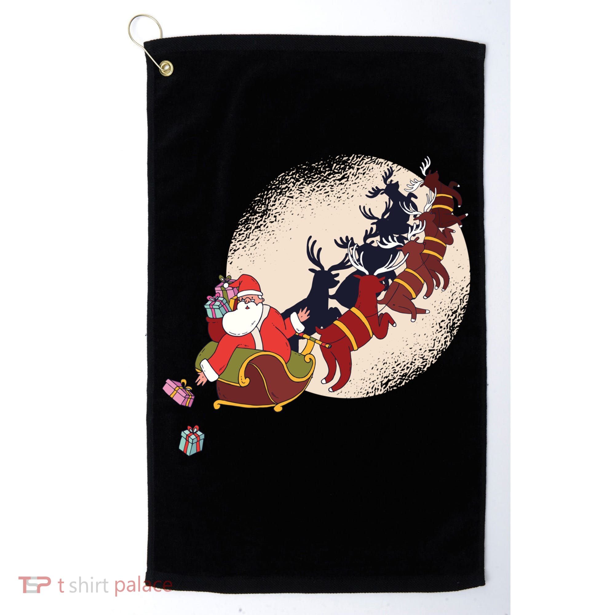 Santa Claus On Christmas Sleigh Pulled By Reindeer Gift Golf Towel