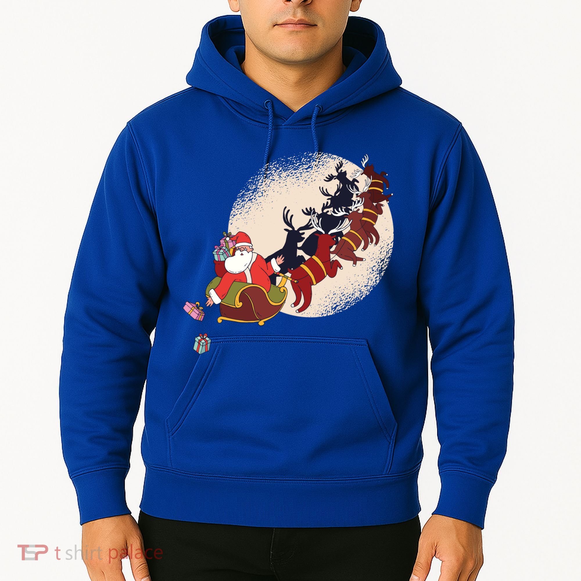 Santa Claus On Christmas Sleigh Pulled By Reindeer Gift Hoodie