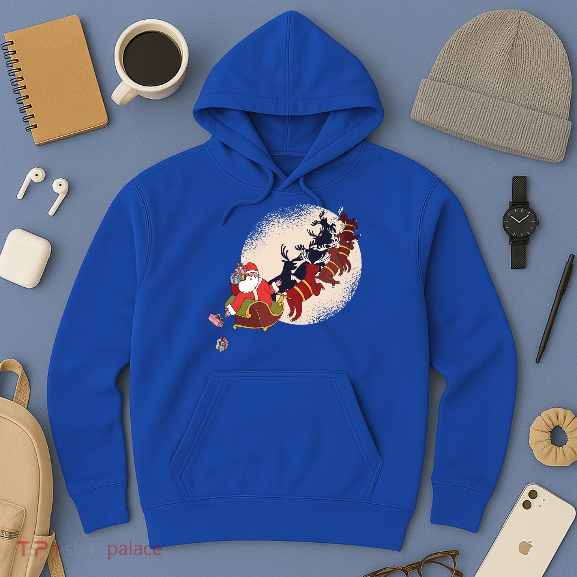 Santa Claus On Christmas Sleigh Pulled By Reindeer Gift Hoodie