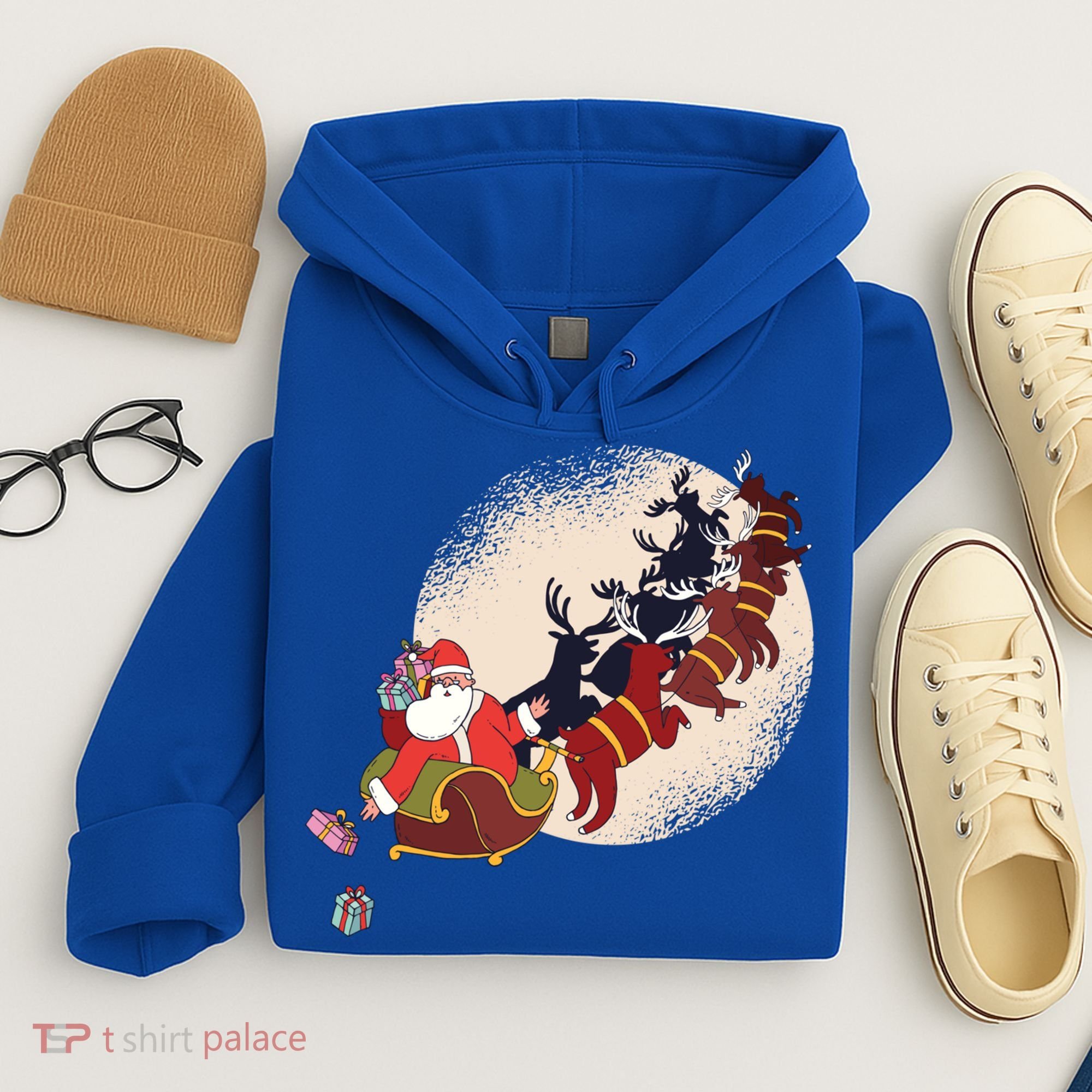 Santa Claus On Christmas Sleigh Pulled By Reindeer Gift Hoodie