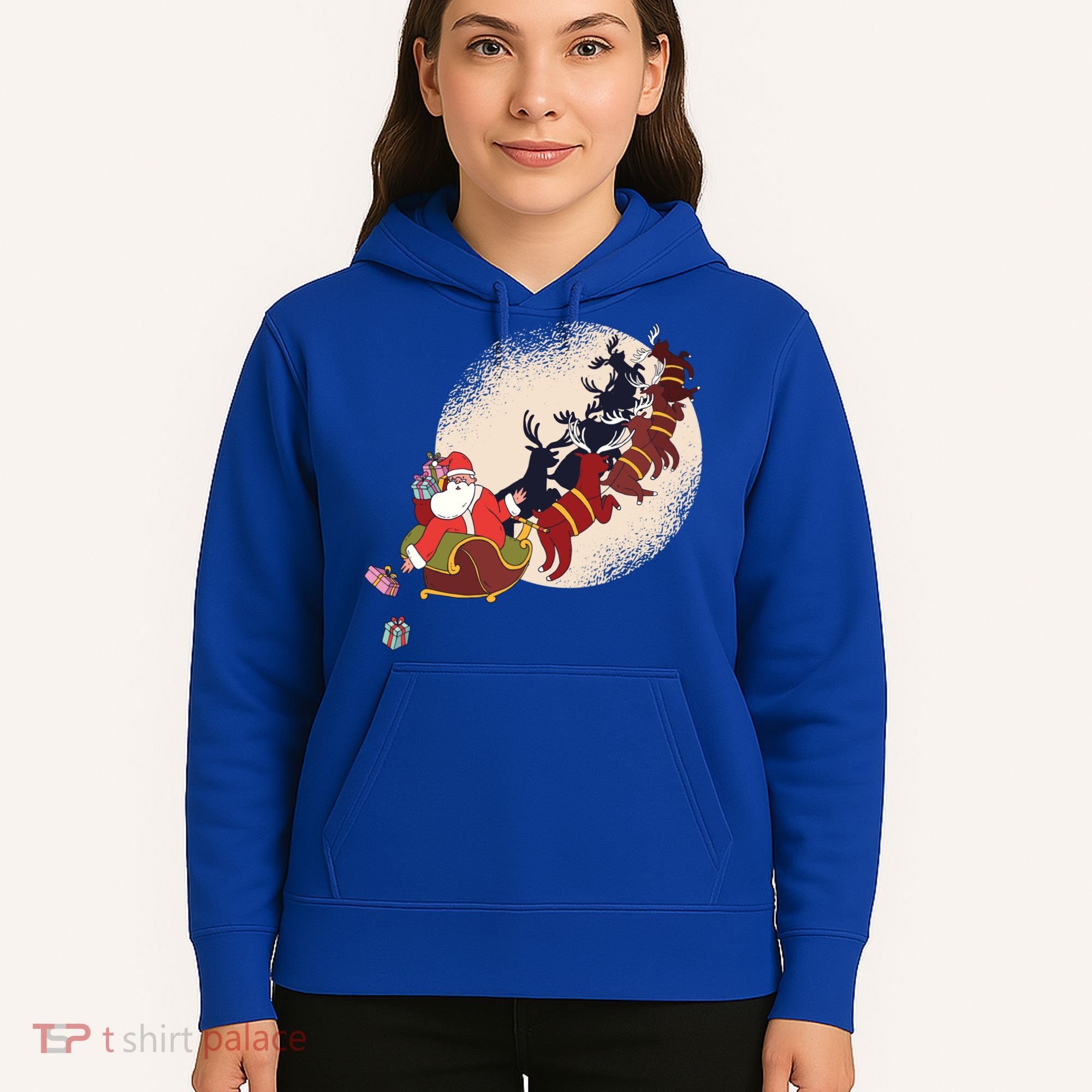 Santa Claus On Christmas Sleigh Pulled By Reindeer Gift Hoodie