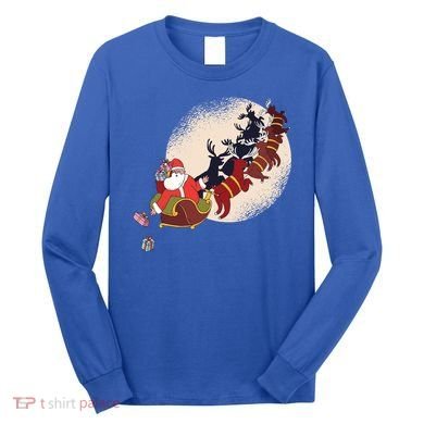 Santa Claus On Christmas Sleigh Pulled By Reindeer Gift Long Sleeve Shirt