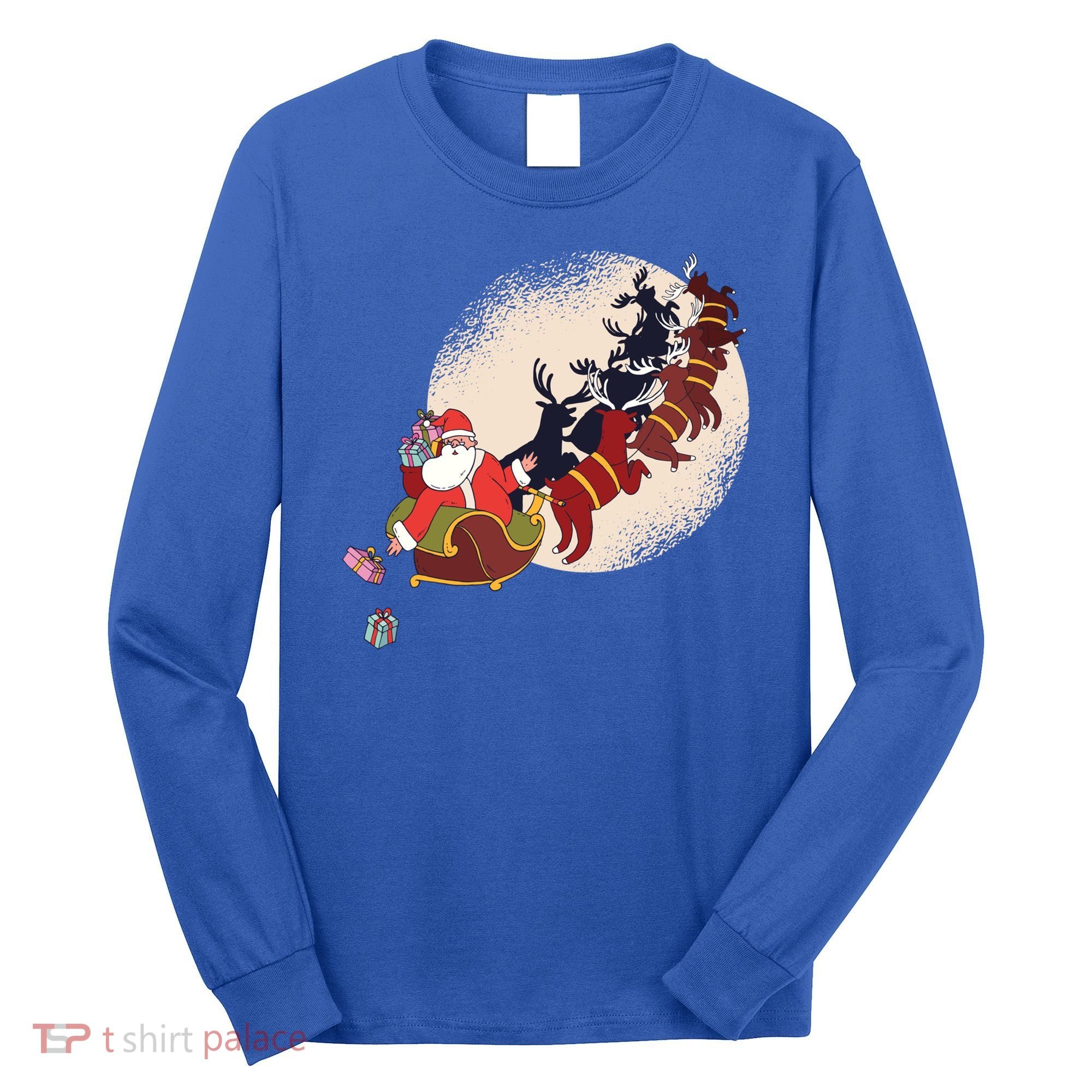 Santa Claus On Christmas Sleigh Pulled By Reindeer Gift Long Sleeve Shirt