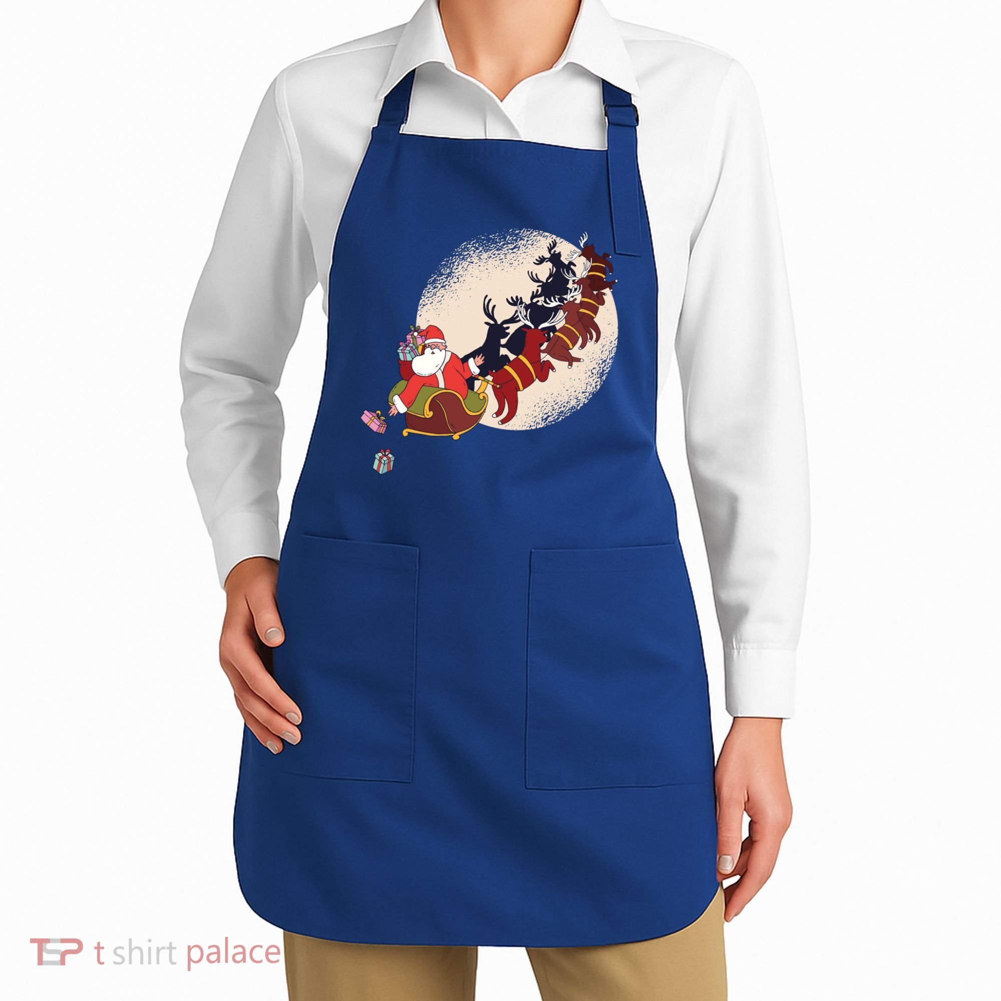 Santa Claus On Christmas Sleigh Pulled By Reindeer Gift Apron