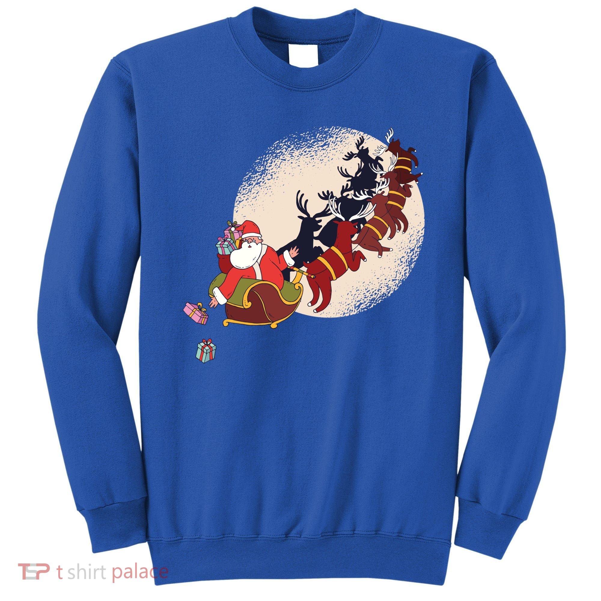 Santa Claus On Christmas Sleigh Pulled By Reindeer Gift Sweatshirt