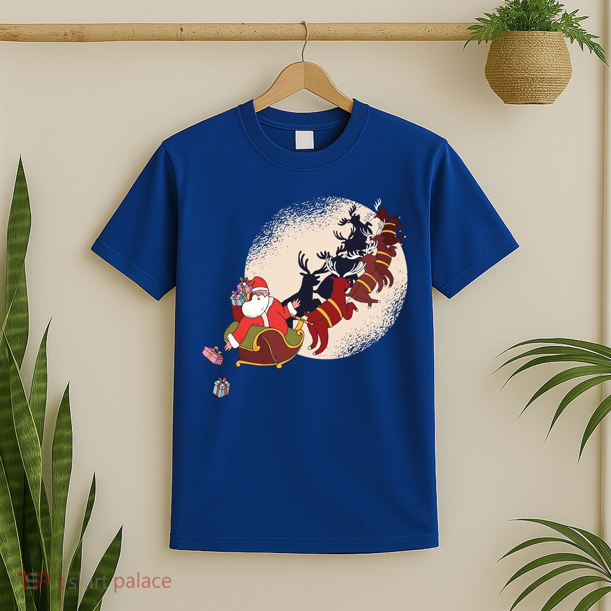 Santa Claus On Christmas Sleigh Pulled By Reindeer Gift T-Shirt
