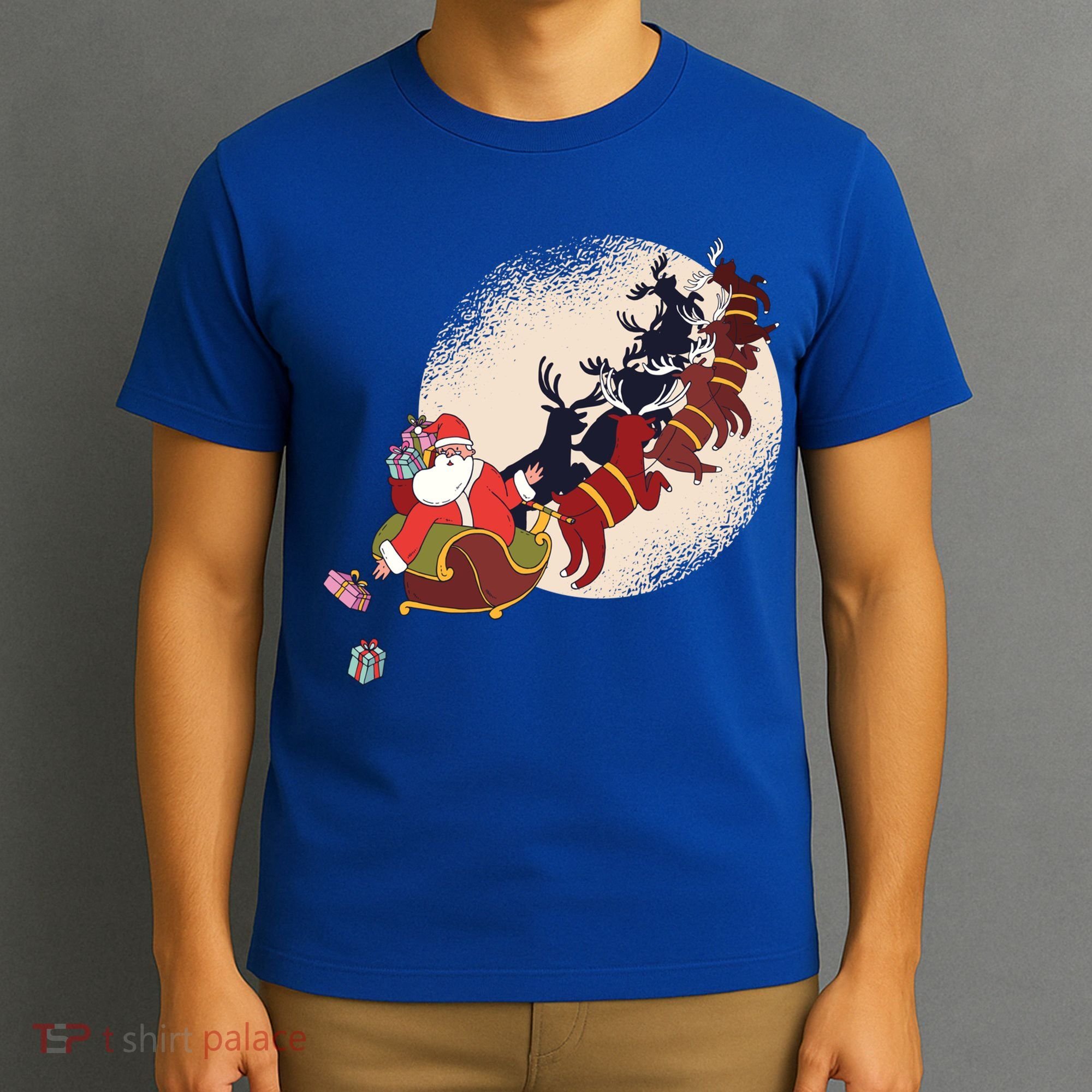 Santa Claus On Christmas Sleigh Pulled By Reindeer Gift T-Shirt