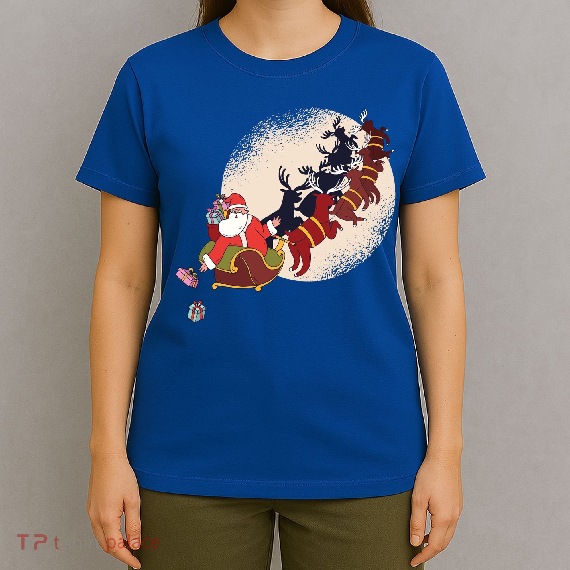 Santa Claus On Christmas Sleigh Pulled By Reindeer Gift T-Shirt