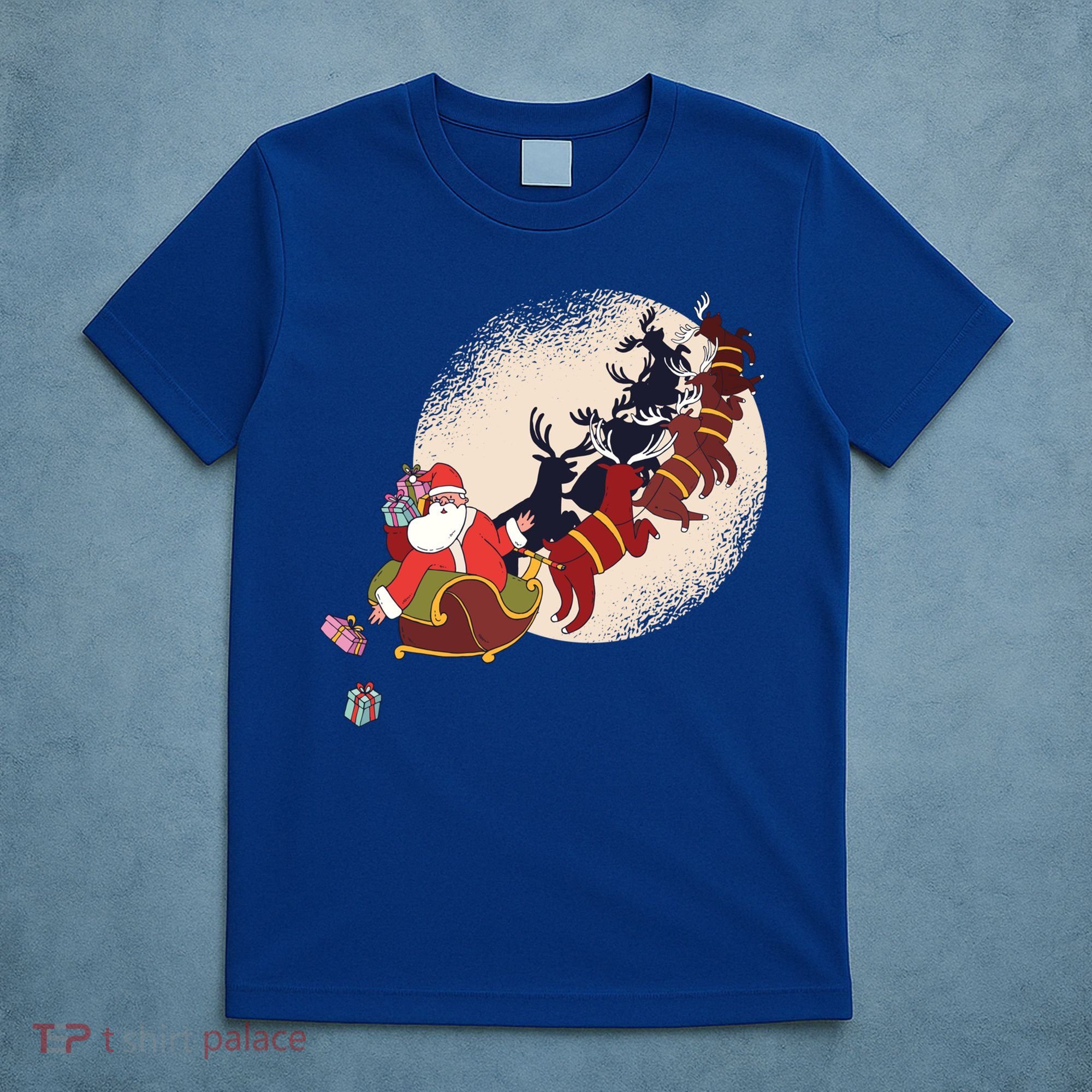 Santa Claus On Christmas Sleigh Pulled By Reindeer Gift T-Shirt