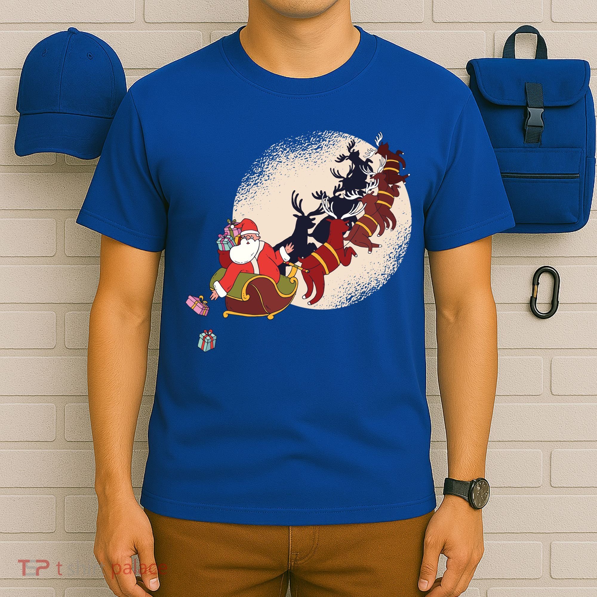 Santa Claus On Christmas Sleigh Pulled By Reindeer Gift T-Shirt