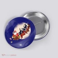 Santa Claus On Christmas Sleigh Pulled By Reindeer Gift Button thumb 0