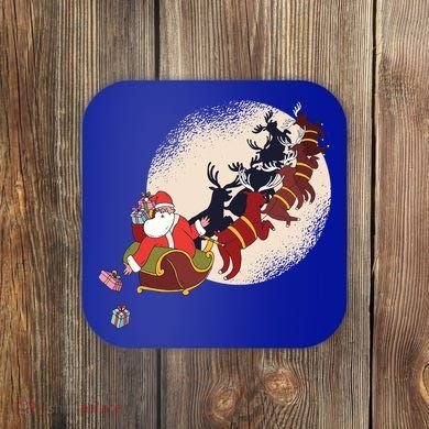 Santa Claus On Christmas Sleigh Pulled By Reindeer Gift Coaster