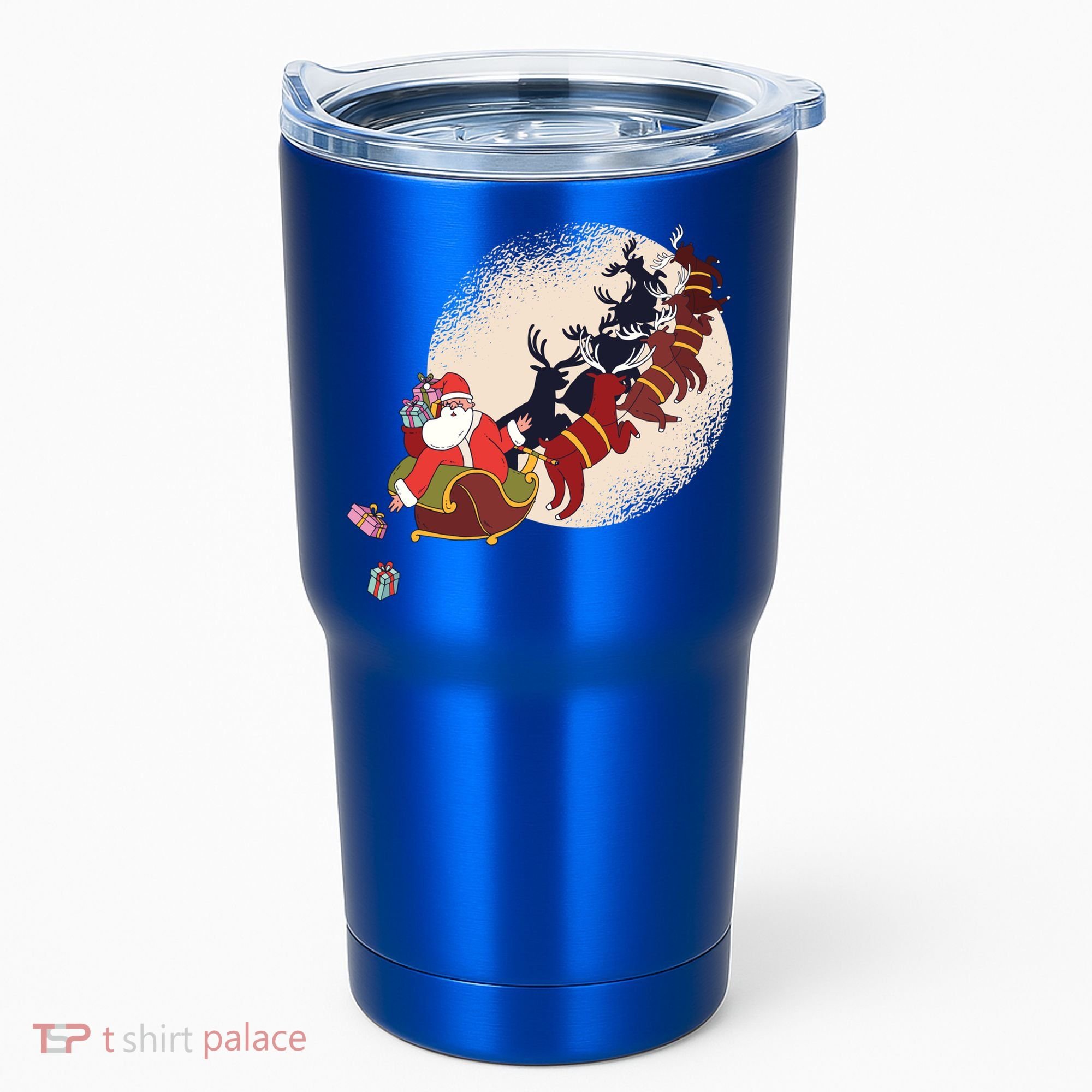Santa Claus On Christmas Sleigh Pulled By Reindeer Gift Tumbler