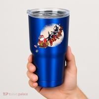 Santa Claus On Christmas Sleigh Pulled By Reindeer Gift Tumbler thumb 2