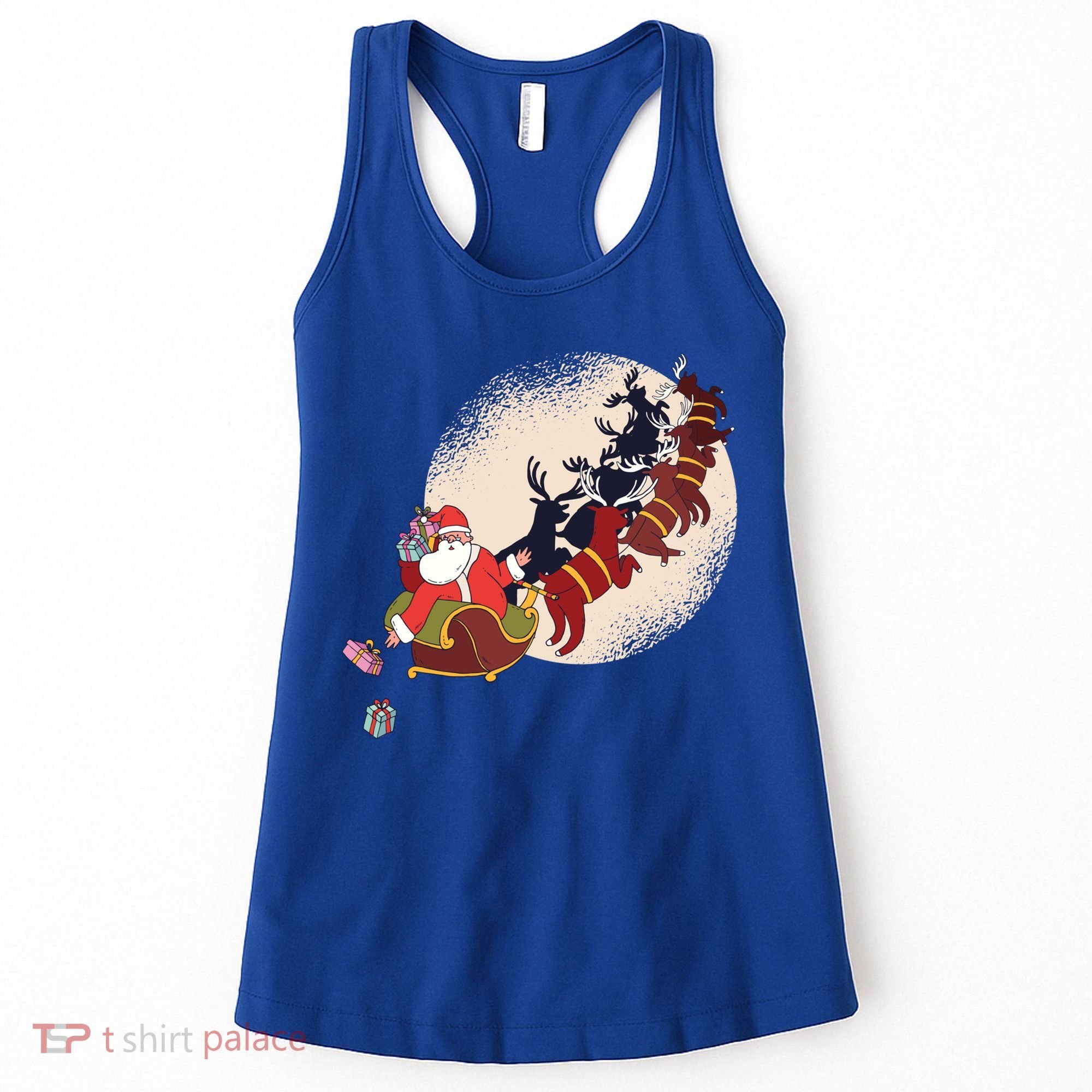 Santa Claus On Christmas Sleigh Pulled By Reindeer Gift Women's Tank Top
