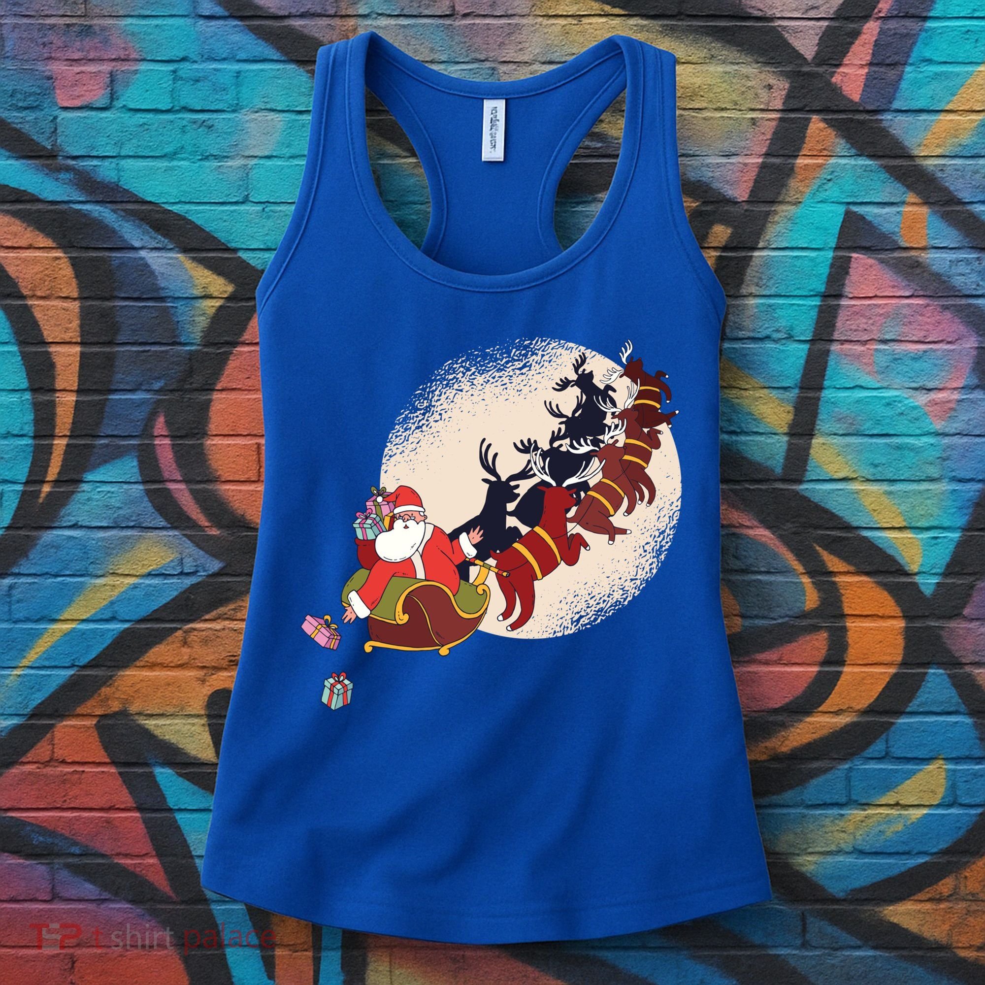 Santa Claus On Christmas Sleigh Pulled By Reindeer Gift Women's Tank Top