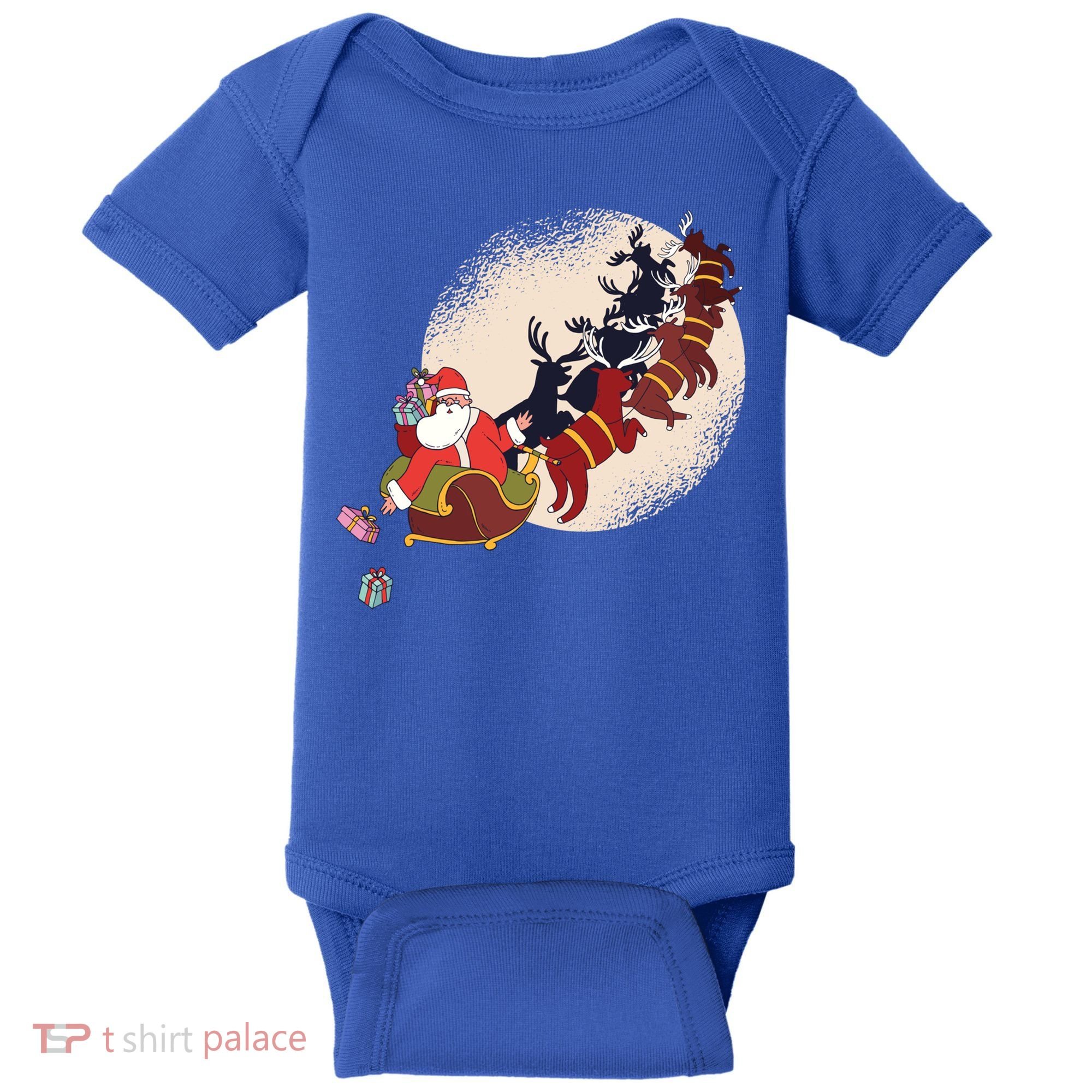 Santa Claus On Christmas Sleigh Pulled By Reindeer Gift Baby Bodysuit
