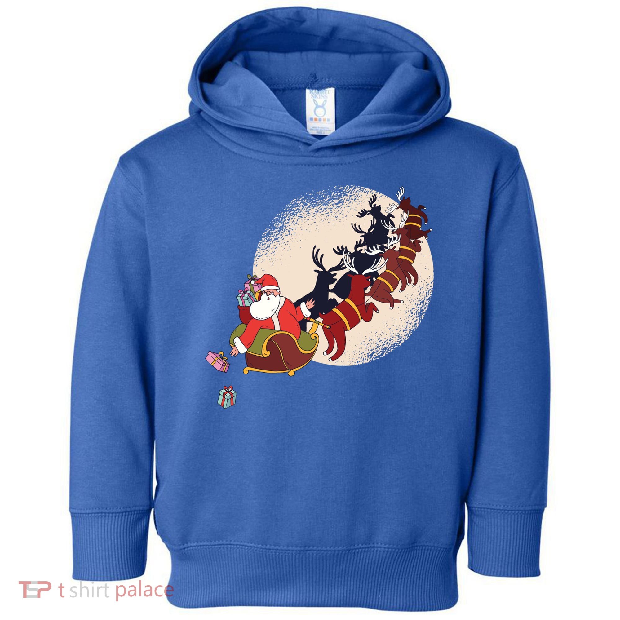 Santa Claus On Christmas Sleigh Pulled By Reindeer Gift Toddler Hoodie