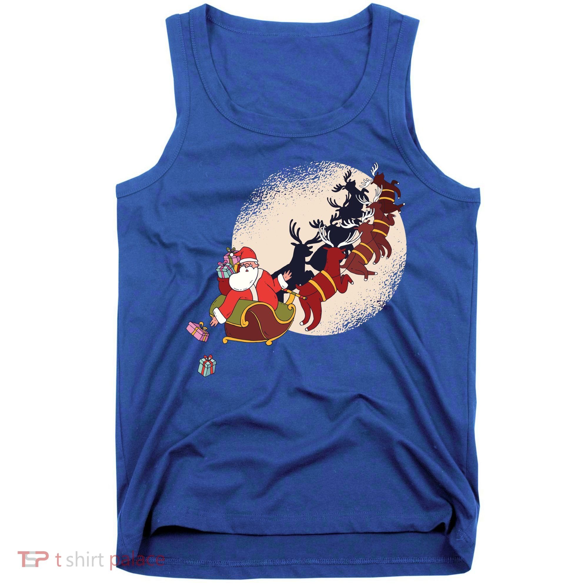 Santa Claus On Christmas Sleigh Pulled By Reindeer Gift Tank Top