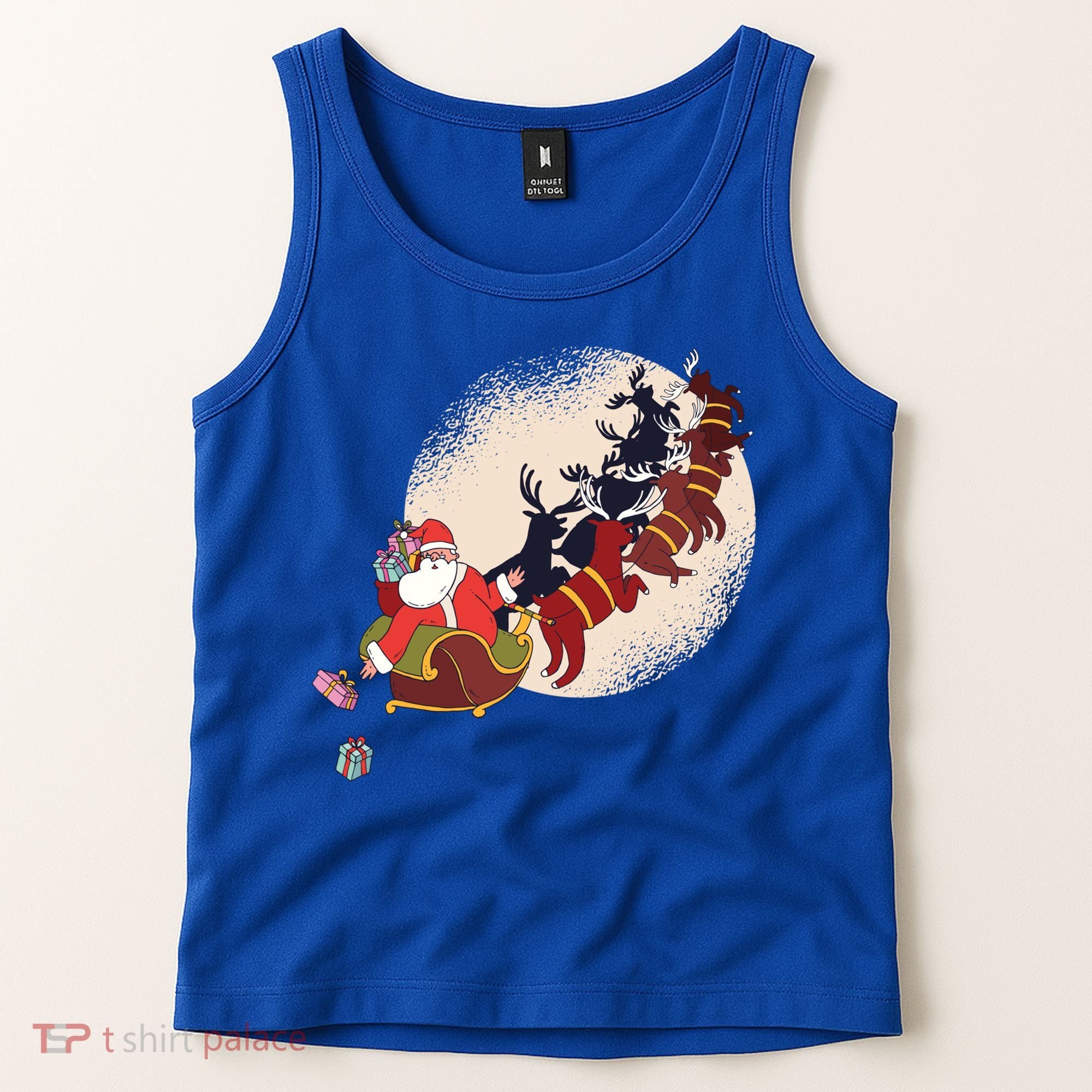 Santa Claus On Christmas Sleigh Pulled By Reindeer Gift Tank Top
