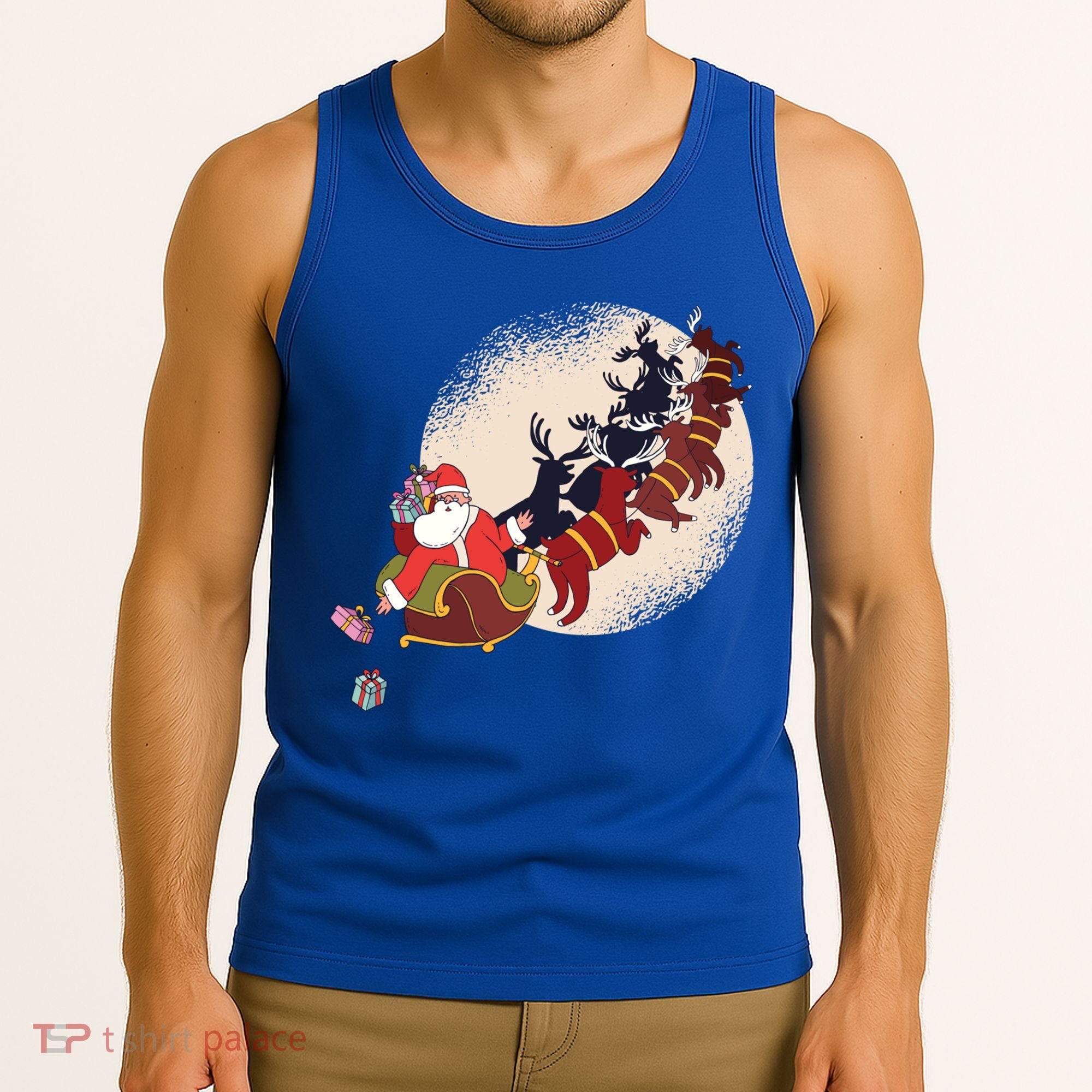 Santa Claus On Christmas Sleigh Pulled By Reindeer Gift Tank Top