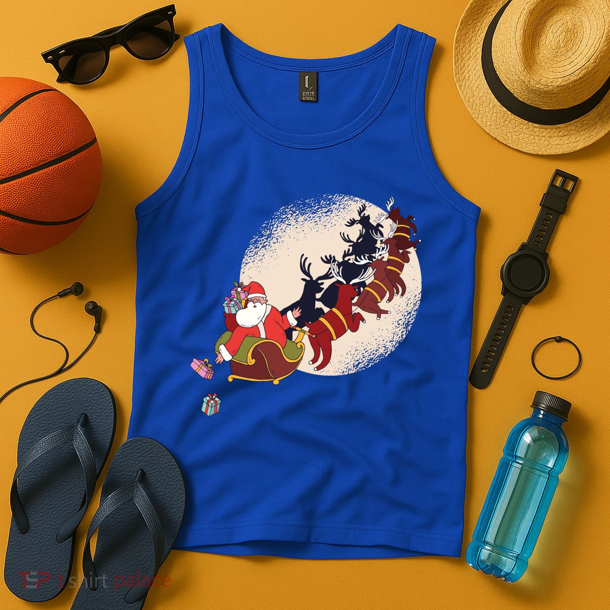 Santa Claus On Christmas Sleigh Pulled By Reindeer Gift Tank Top