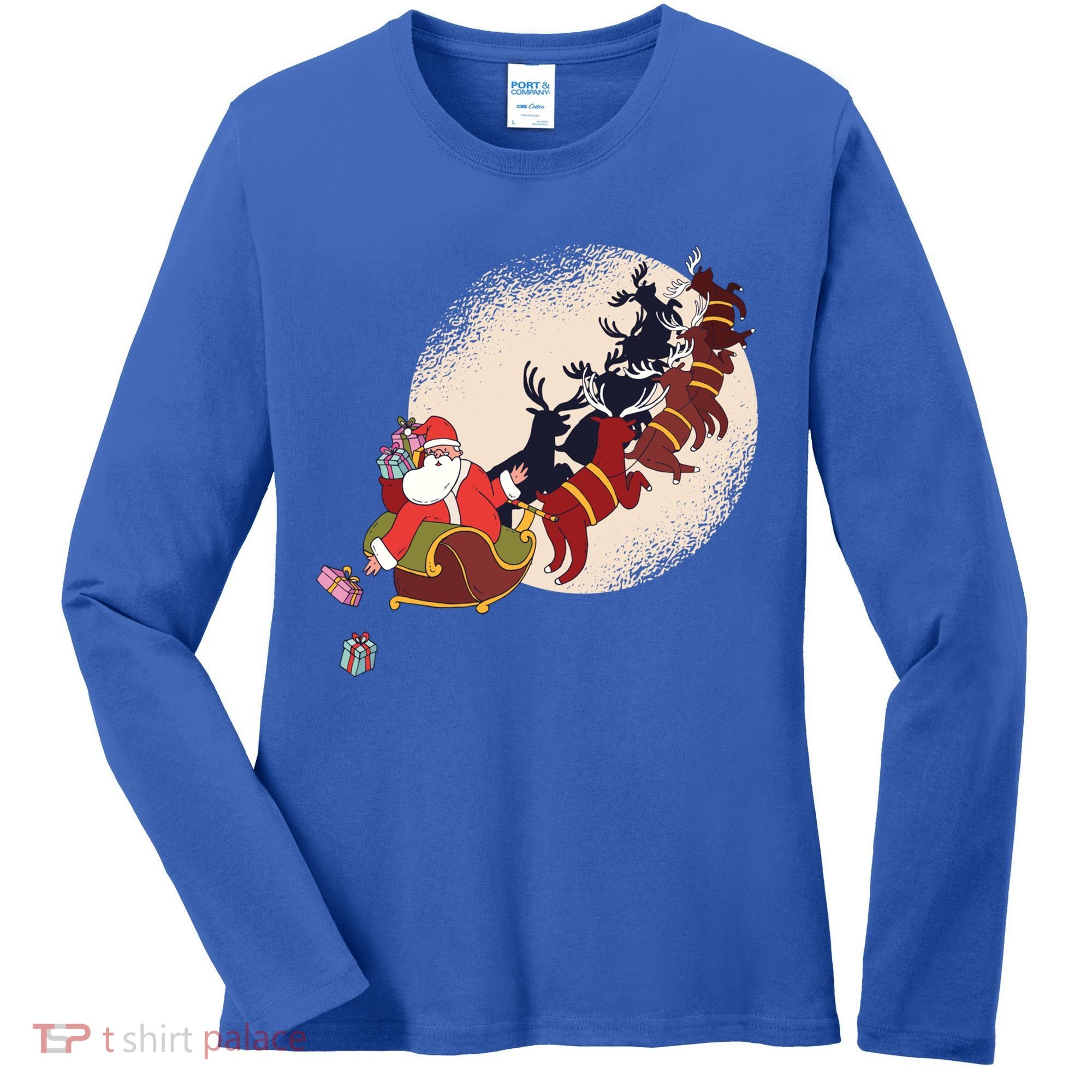 Santa Claus On Christmas Sleigh Pulled By Reindeer Gift Women's Long Sleeve Shirt