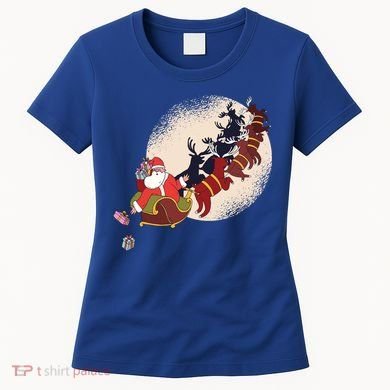 Santa Claus On Christmas Sleigh Pulled By Reindeer Gift Women's T-Shirt